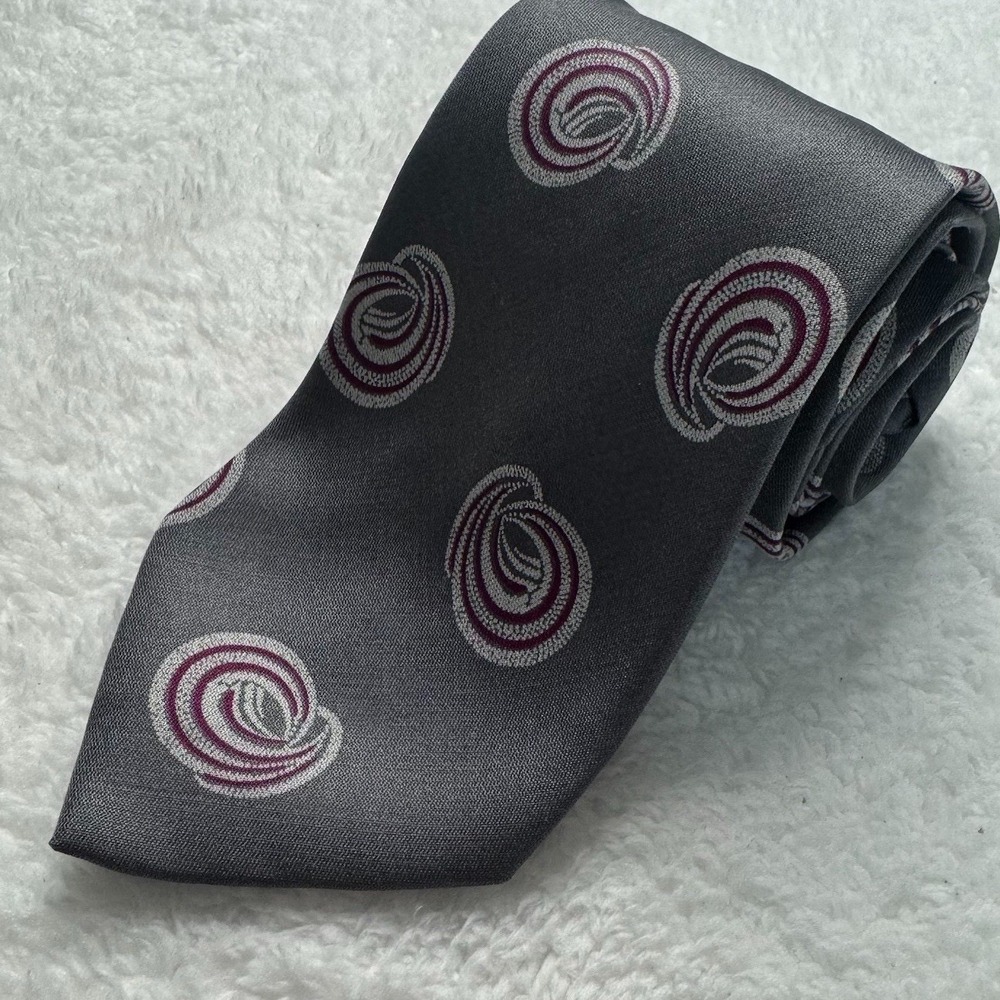 Giorgio Armani Silk Tie Mens Gray Burgundy Abstract Swirl Geometric Made Italy